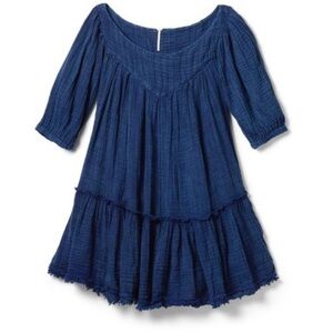 Free People Mystery Land Pleated Tunic Indigo Blue Size Small